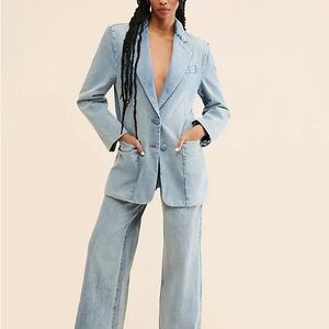 AFRM Anthropology Light Blue Oversized Denim Blazer